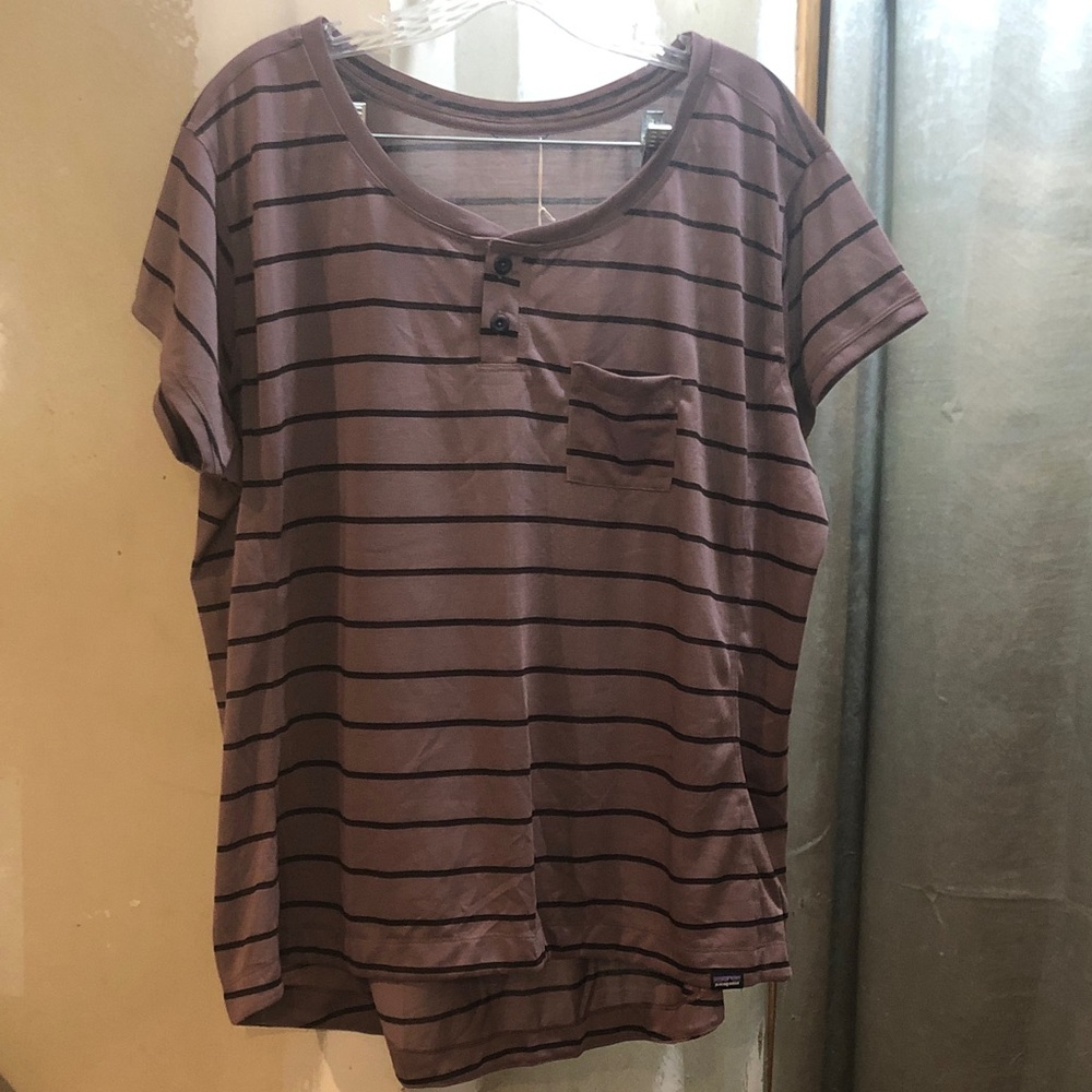 Patagonia Mauve Short-Sleeve Henley Stripe Tee